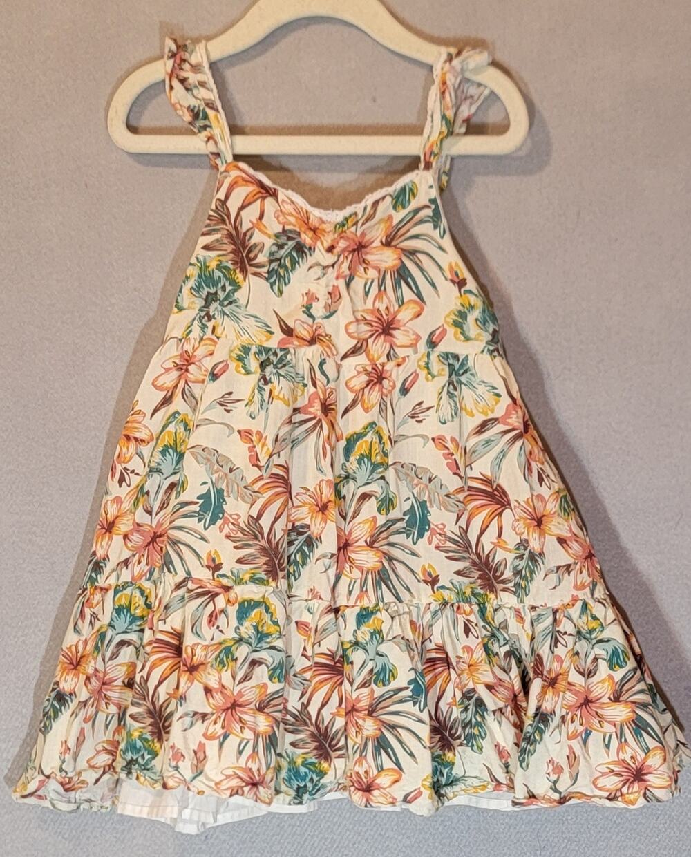 Tommy Bahama Little Girls Floral Linen Blend Tiered Midi Sun Dress Cream 4T